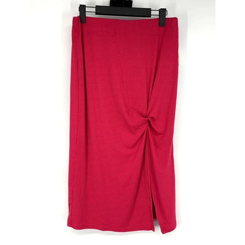 Intimately Free People Skirt Pink Ribbed Knit Knotted Midi NWT Womens Size Large
